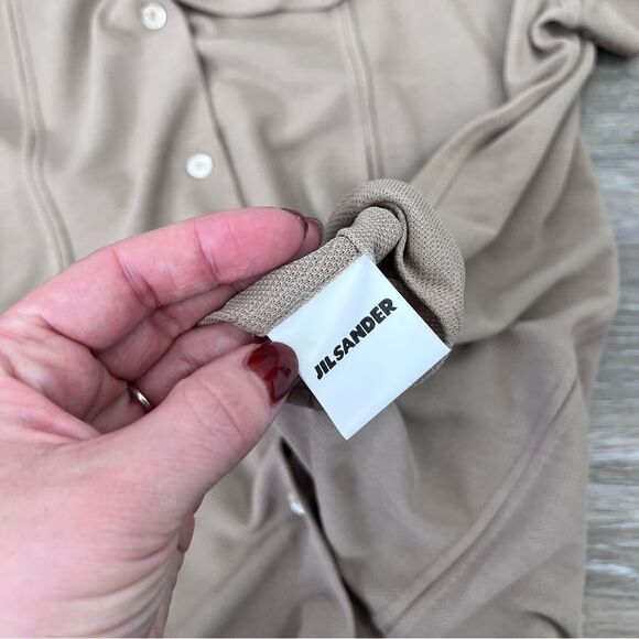 Jil sander beige mesh rayon short sleeve button down blouse - Picture 3 of 8